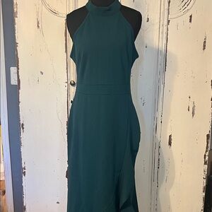 Elegant Teal High-Low Halter Dress